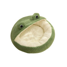 Cama para gatos con forma de rana, larga, de felpa, térmica, para invierno y otoño (40 x 19,8 cm, verde)