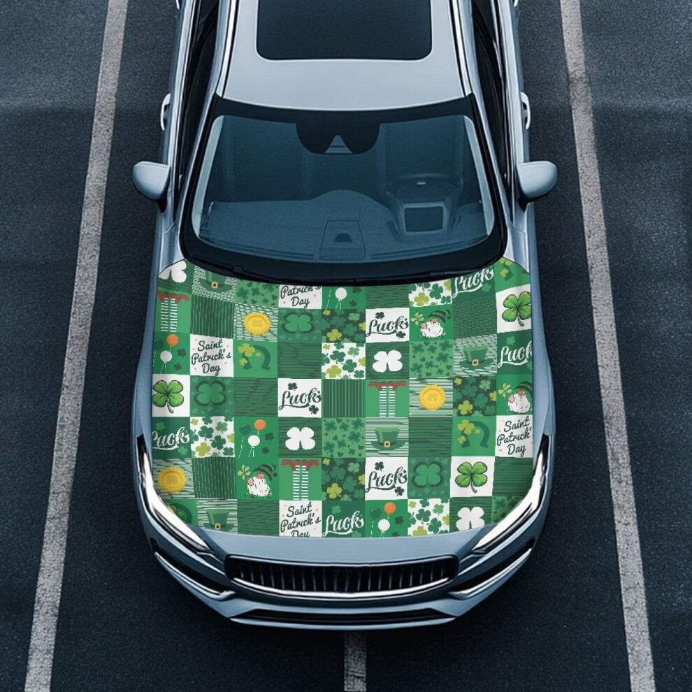St. Patrick's Day Auto Hood Cover Â Windproof Polyester, Elastic Bonnet Protector For Decoration & Winter Protection, Compatible With Most Cars 9399596727561