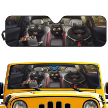 Black Cat Windshield Sun Shade for 2007-2023 Jeep Wrangler (TJ/JK/JKU), 2 & 4 Door – UV-Blocking Front Window Cover, Compatible with Jeep