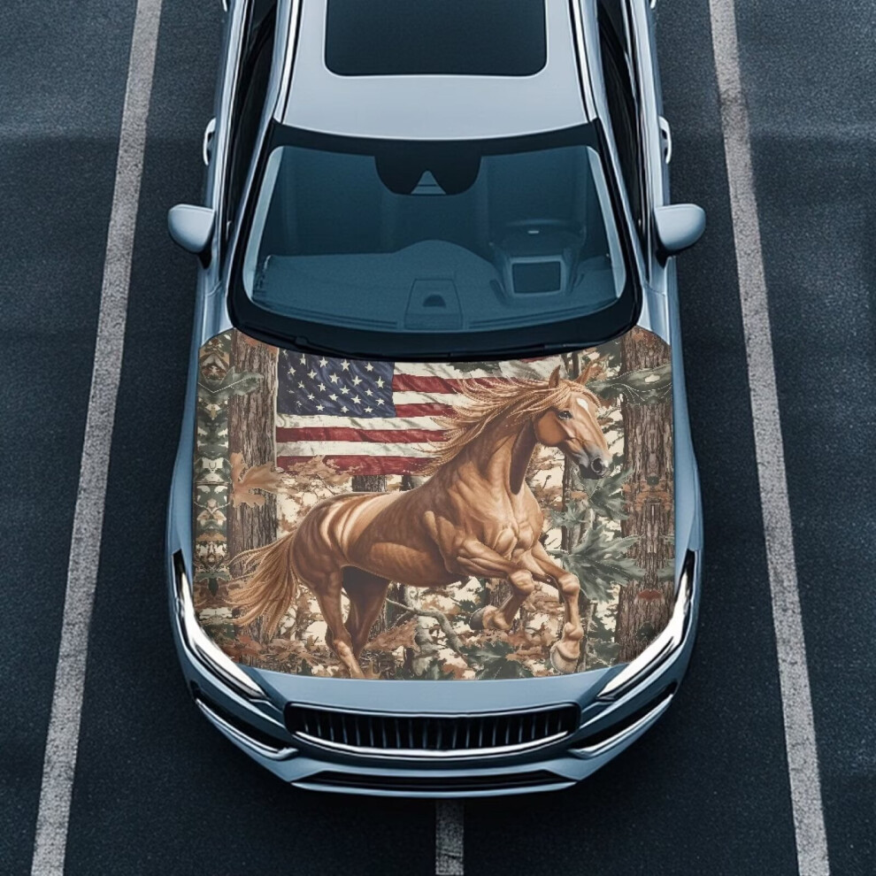 American Flag Horse Auto Hood Cover Universal Fit Car Hood Cover Protector Stretch Car Hood Cover Suitable Most Automotive Pickup Sedans Trucks Suvs 9399596724409