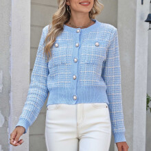 Cardigan da donna a maglia a quadri con bottoni di perle,