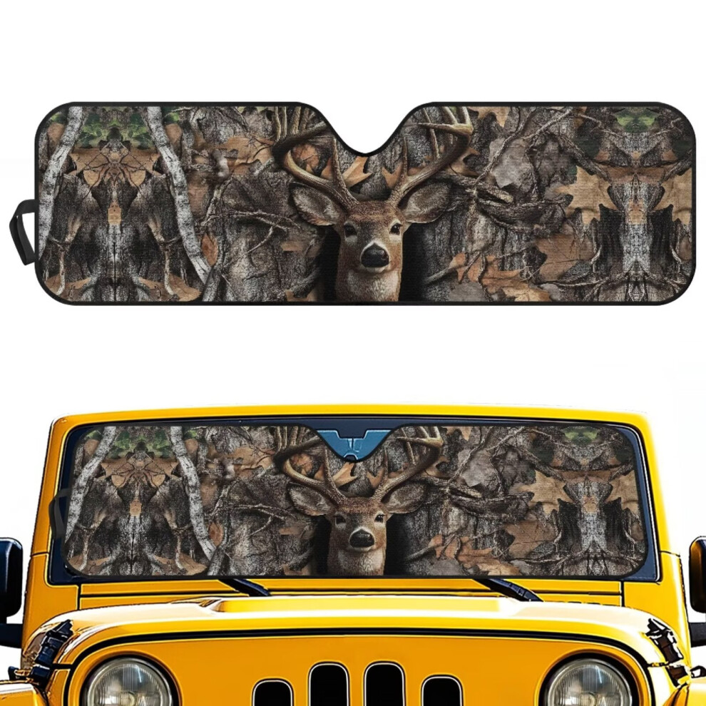 Forest Hunting Deer Windshield Sunshade Â Uv/Heat Protection, Compatible With 2007-2023 Jeep Wrangler Rubicon/Sahara (Tj/Jk/Jku, 2&4 Door) 9399596724966