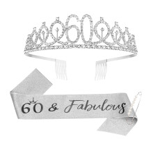Sweet 60 Birthday Sash & Pearl Brooch Set – 3-Piece Party Decoration for Women, Compatible with Sweet 60 Themes