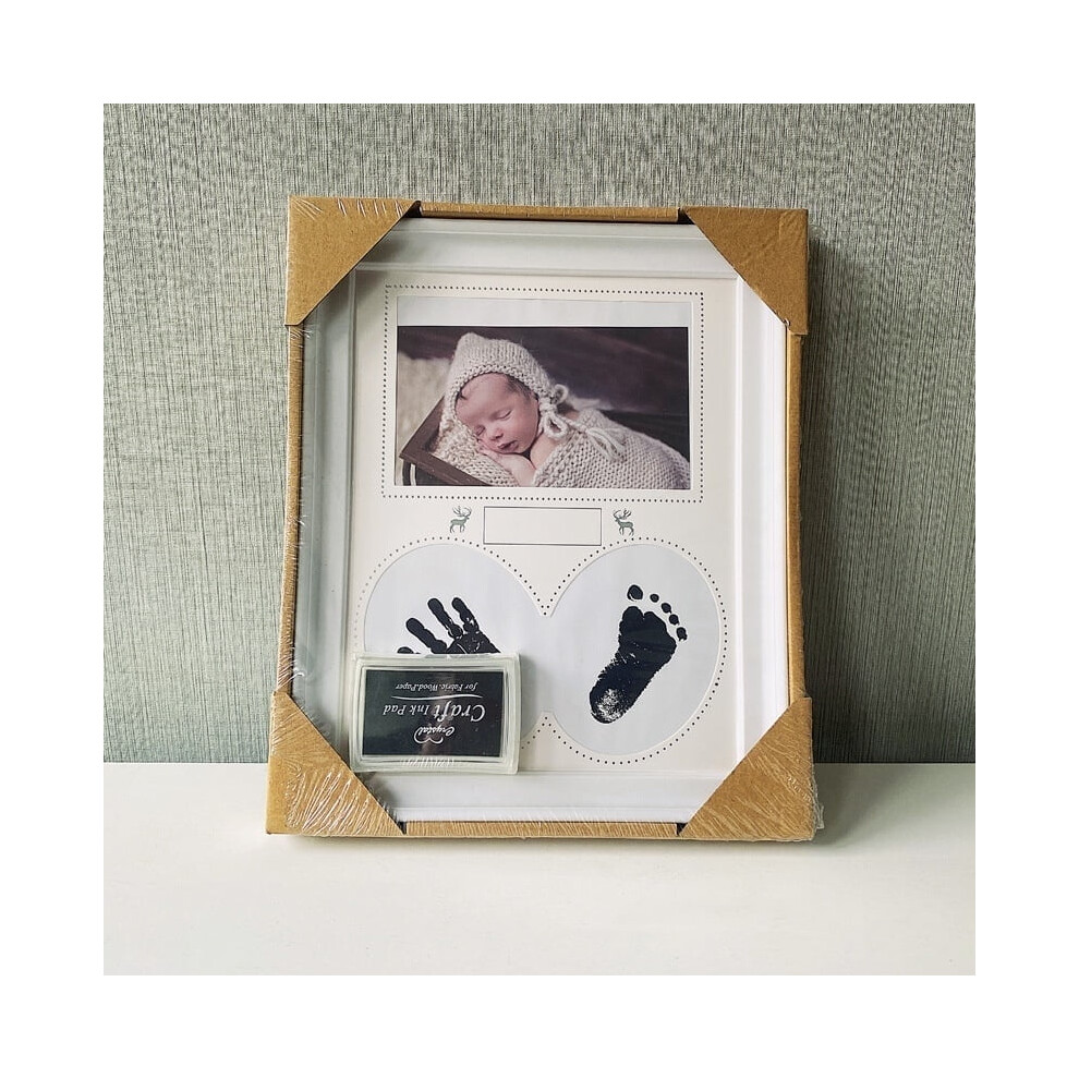 Baby Picture Frame With Handprint/Footprint Kit, Milestone Tracker & Keepsake Gift For Mom/Newborn (White) White