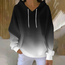 Damen-Hoodie mit Ombré-Print, Taschen, Kapuze mit Kordelzug, lässiger, lockerer Passform, Strickbaumwolle, Langarm-Sweatshirt