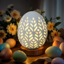 Uovo di Pasqua in ceramica con luce notturna a LED, bianco porcellana, confezione da 1