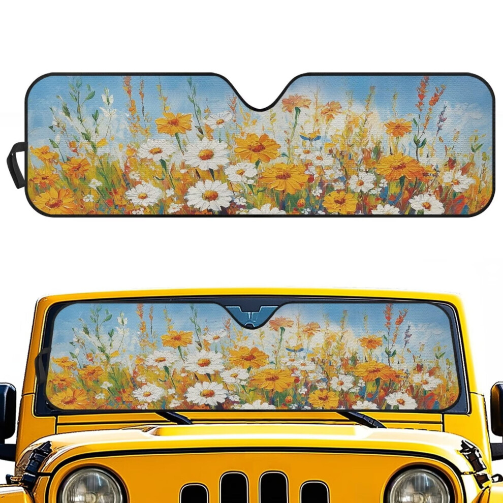 Floral Print Windshield Sun Shade For 2007Â2023 Jeep Wrangler (Tj/Jk/Jku) Â Uv-Blocking, Cool Car Sunshade 9399596727585