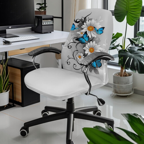 Daisy Butterfly grått stretchfåtöljöverdrag för L-kontor 1