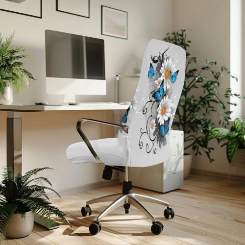 Daisy Butterfly grått stretchfåtöljöverdrag för L-kontor 2
