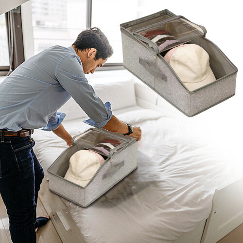 Multi Functional Hat Storage Box with Large Capacity and Foldable Baseball Cap Storage Box Cover 2
