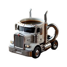 Handcrafted Truck Coffee Mug – Semi-Truck, Big Rig Brew, Funny Trucker Gift for Men, Compatible with All Standard Car Cup Holders (White)