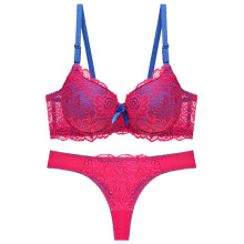 Dessous-Set für Damen: BH mit dünnen Cups, Spitze, Colorblock-Design und Push-up-Unterwäsche