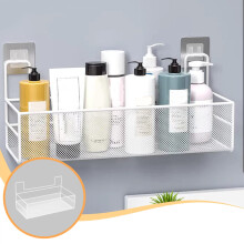 Badkamerplank 1 stuk witte metalen wandopbergmand 10,24 x 5,51 x 5,12 inch Badkamerplank Keuken kruidenrek Toiletartikelen organizer