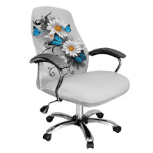 Housse de chaise extensible grise à papillons marguerite pour bureau de taille L