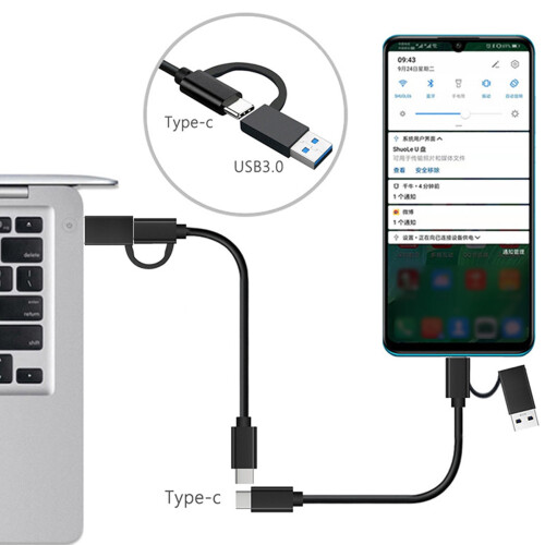 Καλώδιο προσαρμογέα USB 2 σε 1 USB3.0 USB A/C σε C συγχρονισμού δεδομένων γρήγορης 2