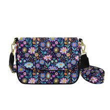 Boho-Schultertasche mit Blumenmuster für Damen, Umhängetasche aus PU-Leder, Mini-Tasche mit verstellbarem, breitem Riemen für den täglichen