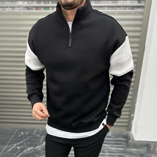 Ανδρικό Φούτερ με Κουκούλα και Ψεύτικο Λαιμόκοψη - Μοντέρνο Πουλόβερ με 2