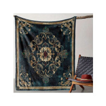 Flanelldecke im Vintage-Stil mit Edelsteinmuster, Türkis-Gold, 150 x 200 cm