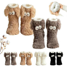 Chaussettes douillettes d'hiver pour femmes, chaudes, moelleuses et antidérapantes, avec doublure en polaire douce et de jolis grands yeux pour se