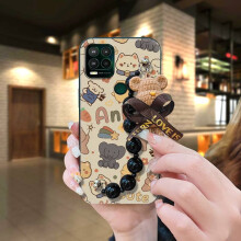 Étui pour Moto G Stylus 5G – Étui en silicone antichoc et étanche, motif dessin animé avec bracelet ours et pendentif perle noire, résistant