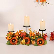 Fall Sunflower Table Centerpiece with Candle Arrangement, Artificial Harvest Floral Display for Thanksgiving Parties and Weddings