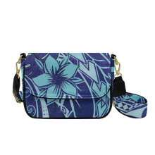 Polynesische schoudertas met plumeria-print voor dames – PU-leren tas met verstelbare brede schouderband, geschikt voor reizen en werk