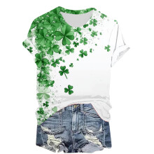 SYMOID Irish Festival Top Shirts for Juniors Women Green Shamrock Graphic Girls Tee Shirts,Short Sleeve,Crew Neck,White,Size 2XL