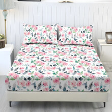 Watercolor Pink Floral Full Sheet Set 3 pcs Blue Orange