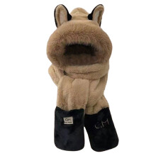 Hooded Hat Scarf Gloves Set Cute Bear Ears Plush Winter Accessories Warm Soft for Girls and Outdoor Activities