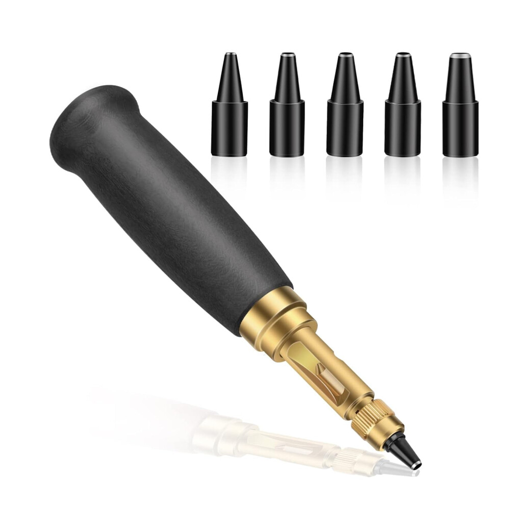 Adjustable Screw Hole Punch Tool With Black Wooden Handle, 6 Tips (1.5Â4Mm), For Bookbinding & Leather Â Compatible With Standard Binders 9464372738588