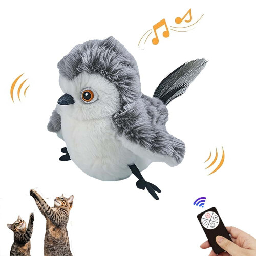 Interactive Cat Toy Rechargeable Chirping Bird with Feather