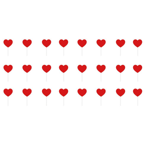 Love Heart Cupcake Toppers Red 24 pcs