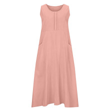 Women's Cotton Linen Sleeveless Maxi Dress with Ruffle