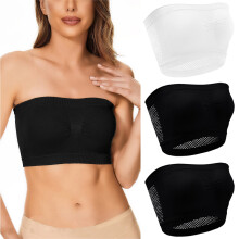 3-pack dambandeau-bh med halkfri innersula, vadderad axelbandslös sport-bh, sömlös tub-topp-bralette med stöd