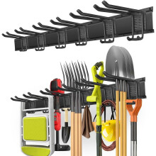 Robuster Werkzeugorganizer zur Wandmontage für die Garage – 122 cm lange Schienen + 6 doppellagige Haken, kompatibel mit Gartengeräten, Schaufel