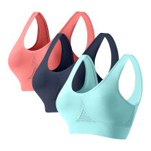 Women Girls Seamless Sports Bra Wirefree Removable Pads 3PC Yoga Bra Breathable Round Neck Summer Casual Dark Blue Navy Wine