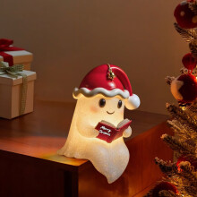 Lámpara de lectura navideña con forma de fantasma – 18 cm. Decoración navideña con gorro de Papá Noel y luces LED. Ideal para el hogar,