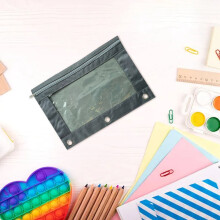 Transparent 3-Hole Pencil Case with Zipper, Large Capacity, Dark Green, 9.84x7.08", Compatible with Standard Binders