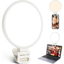 Rechargeable LED Ring Light for Phone/Laptop/Tablet, USB-Powered, 3 Color Modes (3000K–6500K), 10 Brightness Levels, Compatible with Zoom, Live