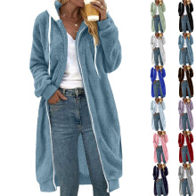 Women's autumn and winter thick mid-length double-sided plush hooded coat