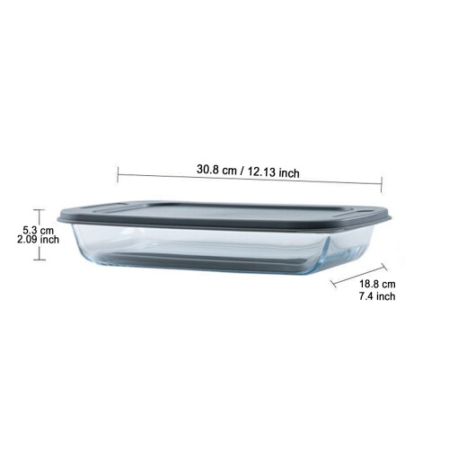 Plat à four rectangulaire en verre avec couvercle gris 1
