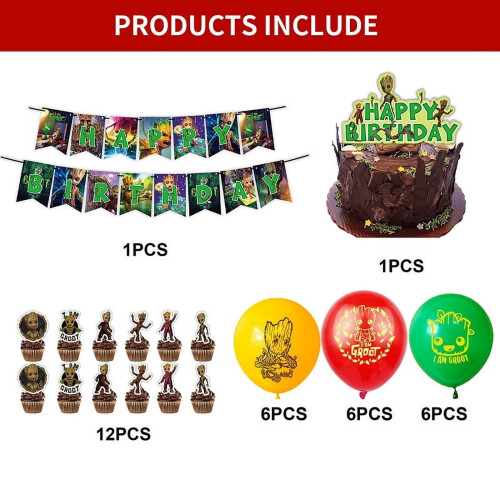 Groot Birthday Party Decor Kit with Banner Balloons Cake 1