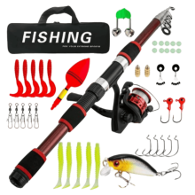 Telescopic Fishing Rod and Reel Combo 6ft Fiberglass Travel