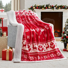 Christmas Soft Flannel Blanket 59x51 in Red Warm Fleecy Holiday Decorative Blanket Winter Comfortable Sofa Throw Blanket