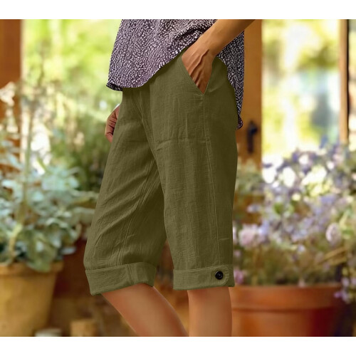 Women's Linen Blend Capri Pants with Pockets Relaxed Fit 1