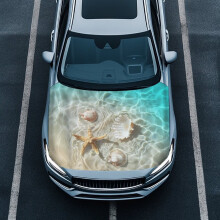 Stretchable Polyester Car Hood Cover with Beach Shell & Starfish Design – Compatible with Sedans, SUVs, Trucks