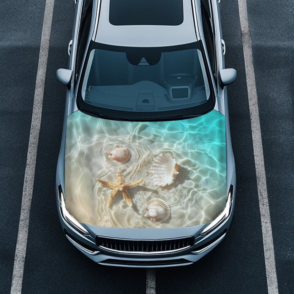 Stretchable Polyester Car Hood Cover With Beach Shell & Starfish Design Â Compatible With Sedans, Suvs, Trucks 9327961871557