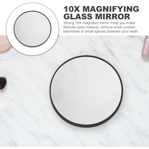 Raindrops 10X Small Round Compact Makeup Mirror 8.8cm with 2 Suction Cups Black 1