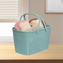 Faux Rattan Woven Storage Basket with Handles – Decorative Hamper for Bathroom Towels, Toiletries & Vanity Organizer