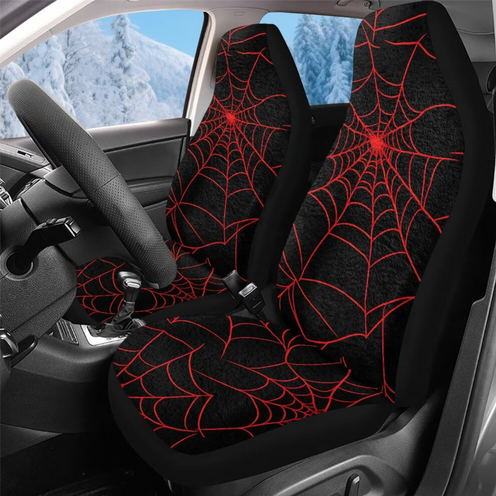 Front Car Seat Covers Universal Cobweb Highback Bucket Seat Covers - Fit Most Cars, Trucks, Suvs, Vans 2 Pcs Automotive Seats Cover, Washable Red 9327961874527